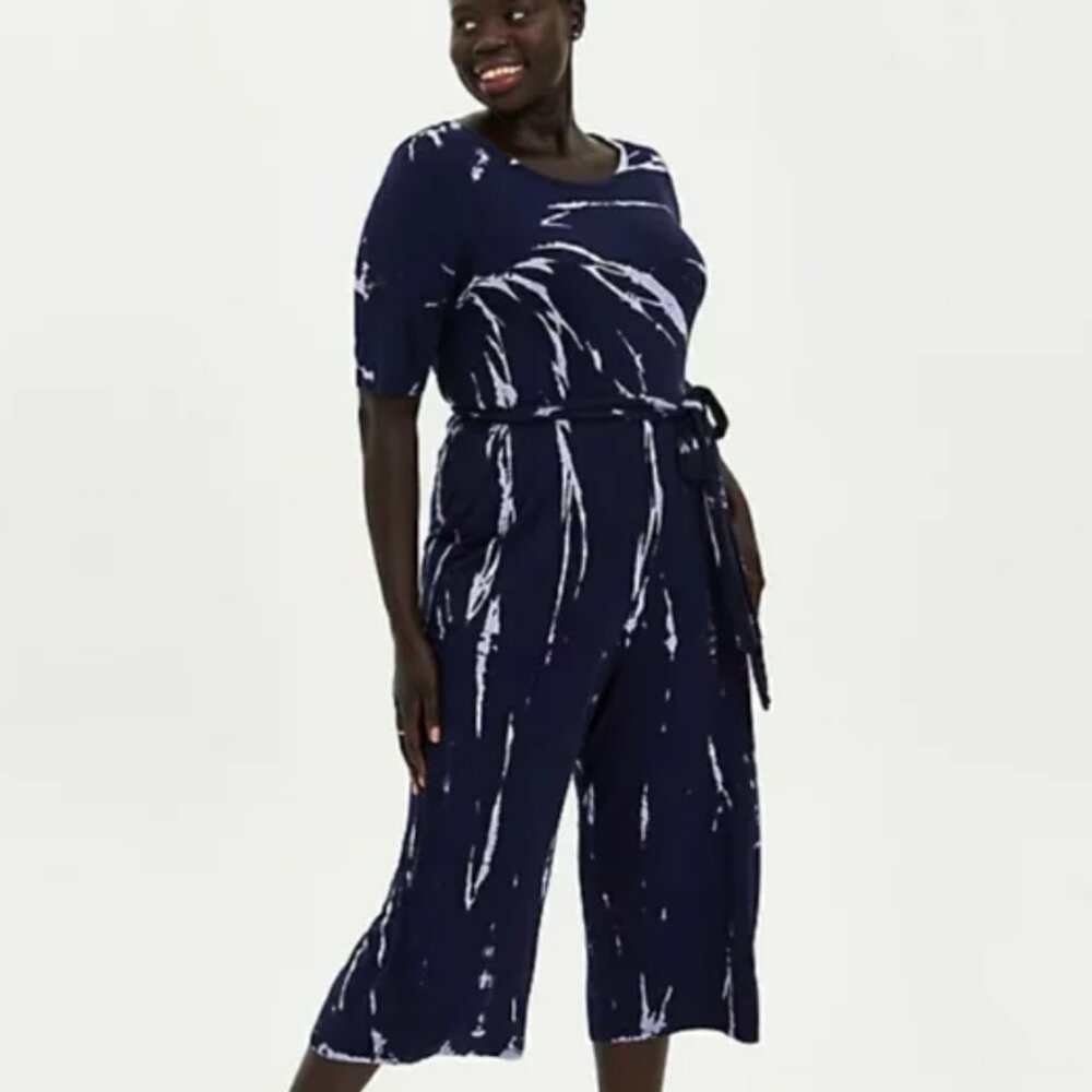 Torrid NWT Women's Plus Size 1X (14/16) Navy Tie Dye Super Soft Culotte Jumpsuit